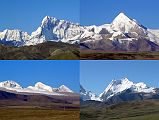 19 Pemthang Karpo Ri and Nyanang Ri, Porong Ri, Phurephu Ri, Peak 6820 From Tong La Four of the peaks visible from the Tong La between Nyalam and Tingri are Pemthang Karpo Ri (6830m, also called Dome Blanc) and Nyanang Ri (7071m) in the upper left, Porong Ri (7292m) in the upper right, Phurephu Ri (6888m) in the lower left and Peak 6820 in lower right.